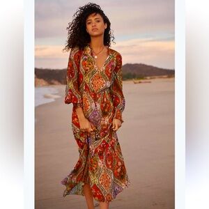 FARM Rio Red Orange Paisley Maxi Dress